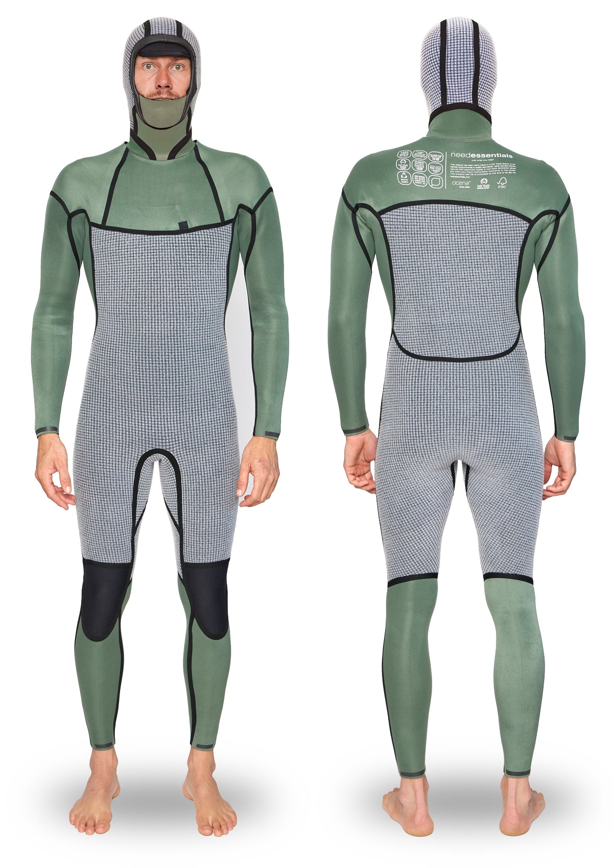 5/4/3 Hooded Enclosed Zip Liquid Sealed Natural Rubber Wetsuit