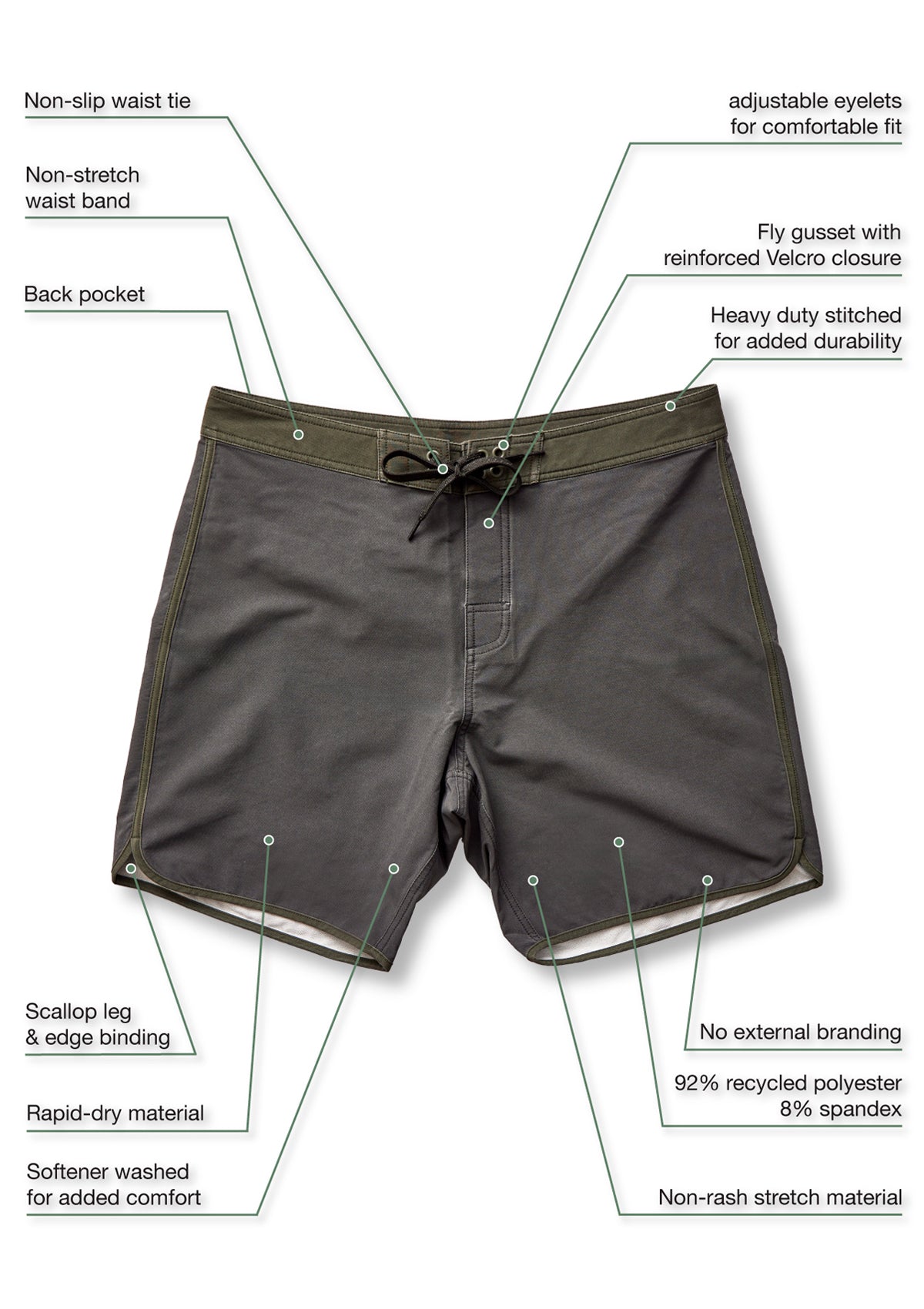 Charcoal Washed Scallop Boardshort