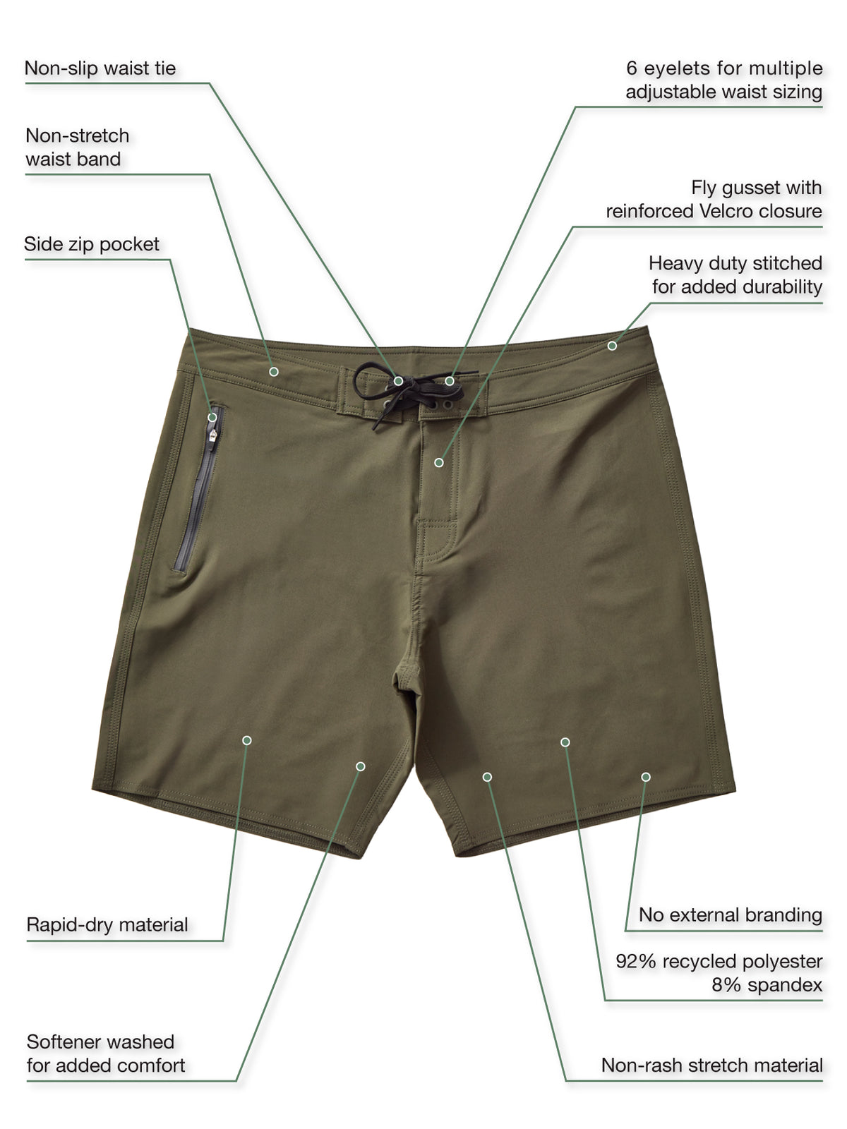 Olive-Side Pocket Boardshort
