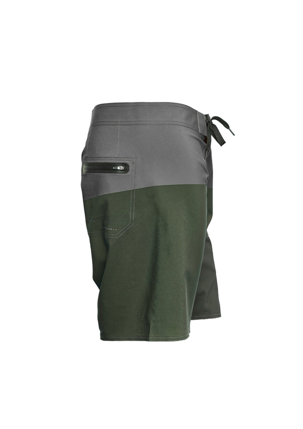 !Solid Olive | M's NON-Elastic Waist Board Shorts | Mid Length