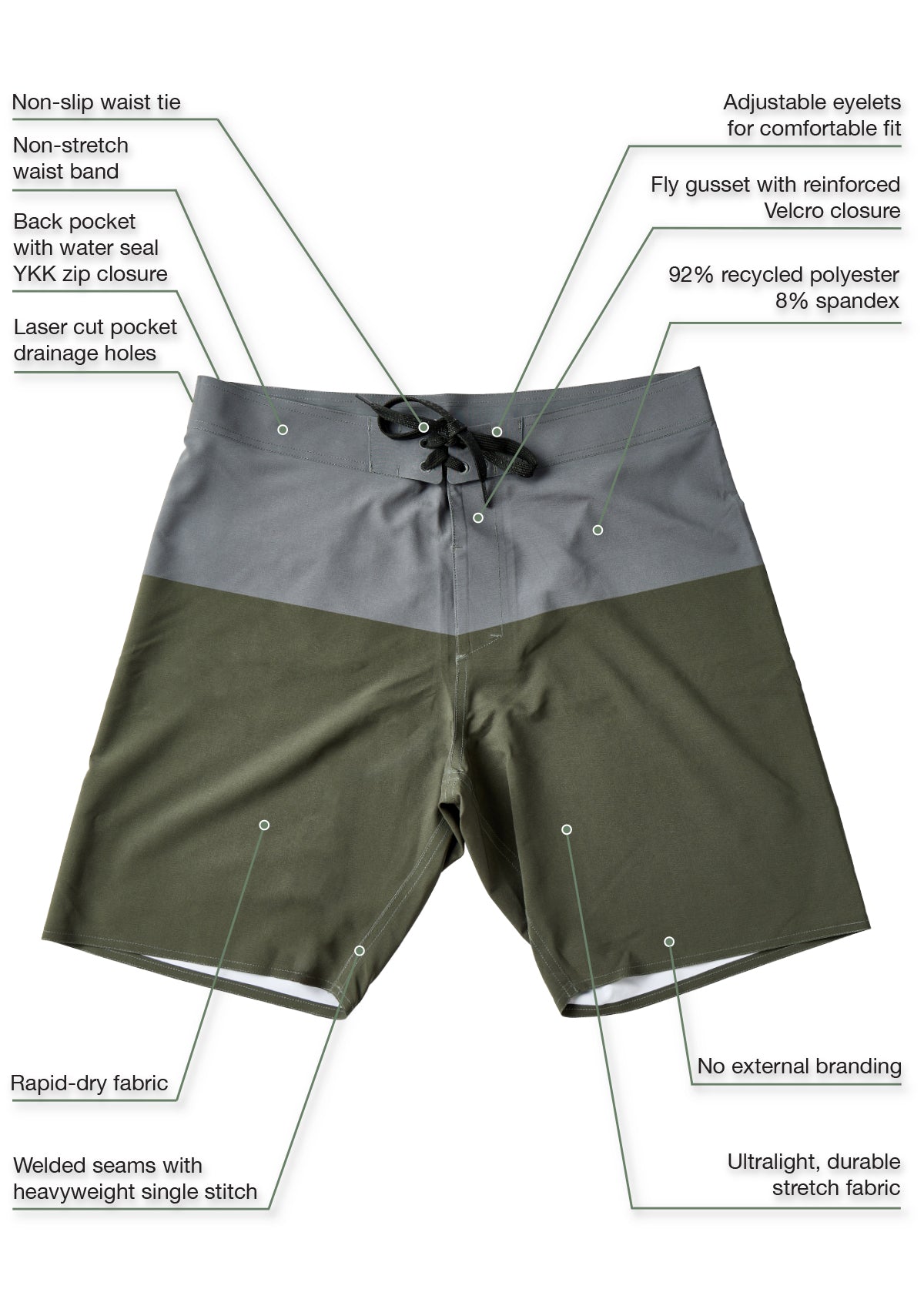 Mens Olive Ultralight Boardshorts needessentials
