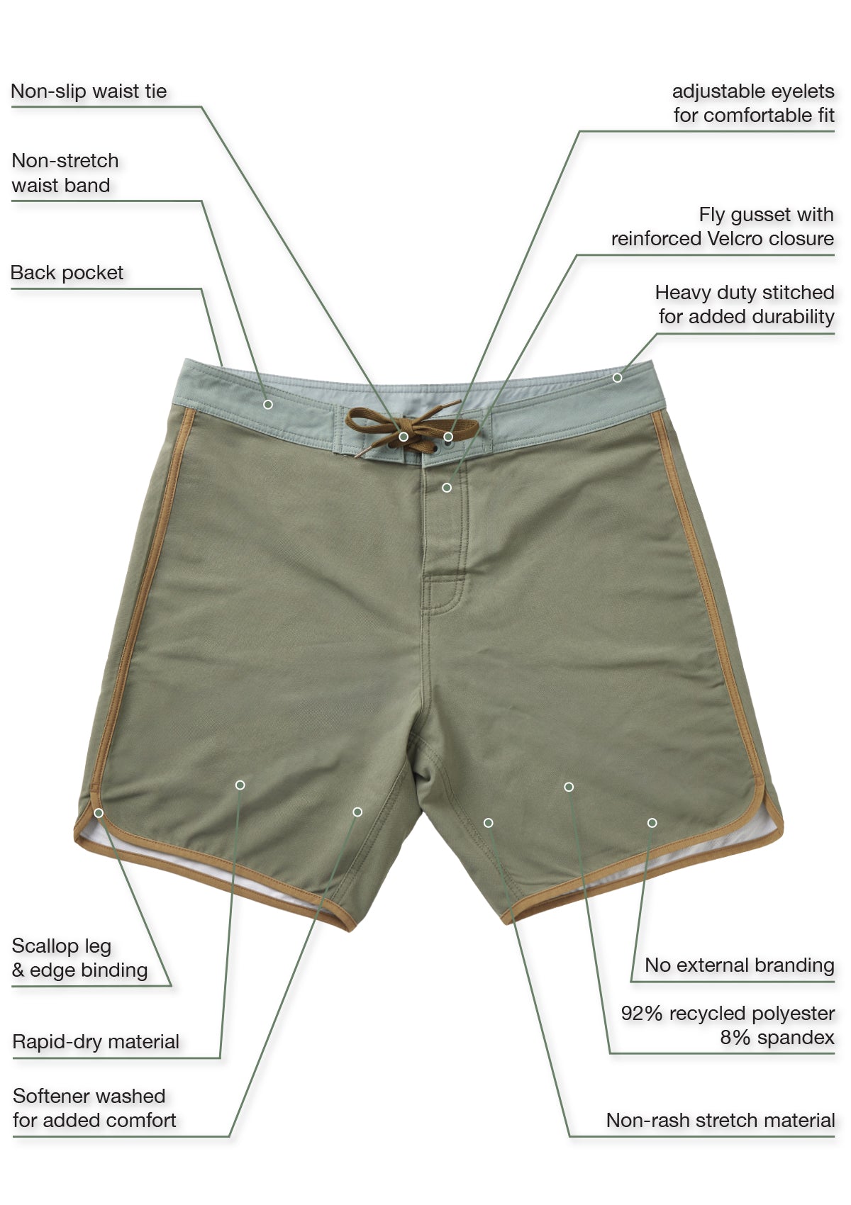 Eucalyptus Washed Scallop Boardshort