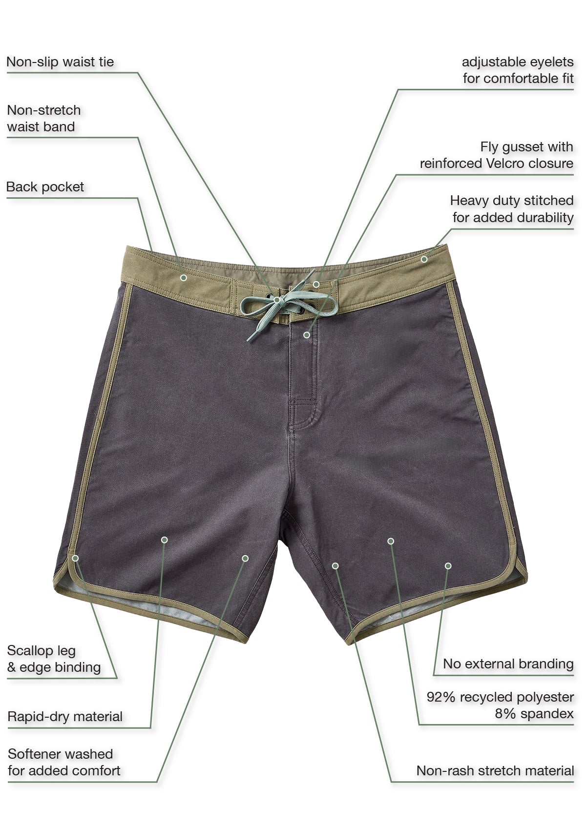 Charcoal Washed Scallop Boardshort