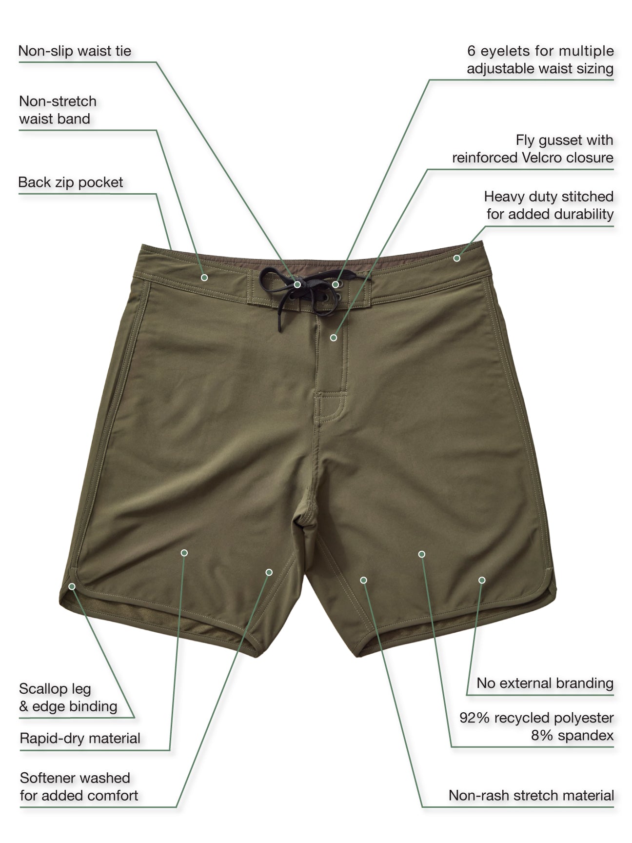 Olive-Scallop Boardshort
