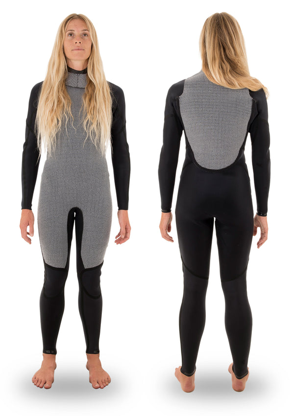 needessentials womens 3/2 back zip thermal winter wetsuit surfing black non branded