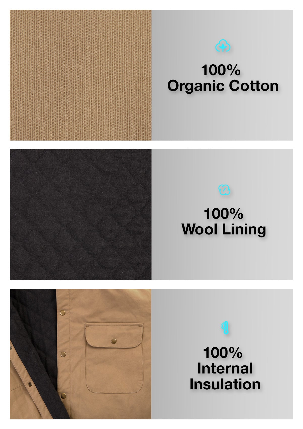 Organic Cotton / Wool Insulated Jacket - Tan