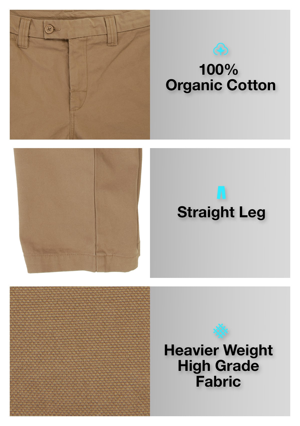 Organic Cotton Straight Leg Pant - Tan